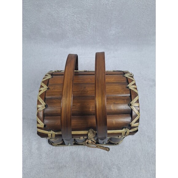 Vintage Bamboo Treasure Chest Mini Picnic Basket Purse 7x7x6 inches Keep-Sake - Picture 7 of 15